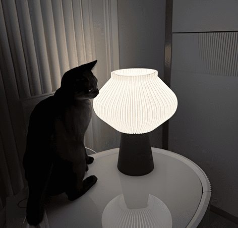 Кот рядом со светильником hikari